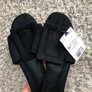 Mango Flat Black Sandals, size 7